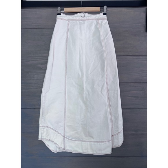 Farm Rio Denim Wave Maxi Skirt Off-White Contrast Stitch Button Front Size 24 - Picture 5 of 6